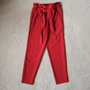 Flirtatious Young Contemporary Red Pull On Tie Waist Dress Pants